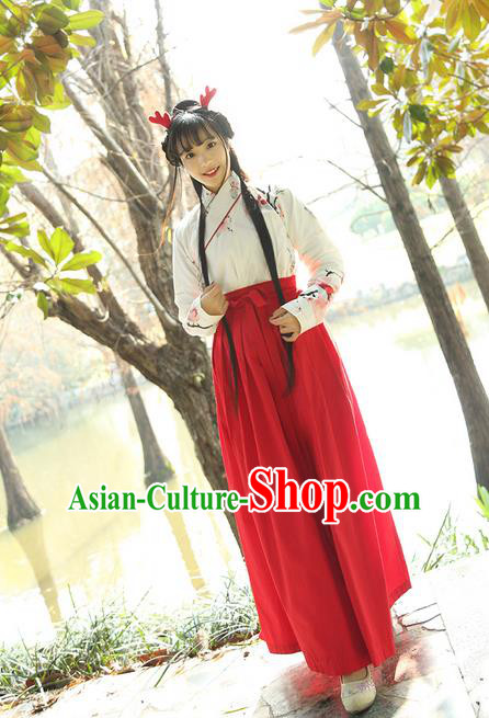 Traditional Ancient Chinese Female Costume Blouse and Skirt Complete Set, Elegant Hanfu Clothing Chinese Ming Dynasty Palace Lady Clothing for Women