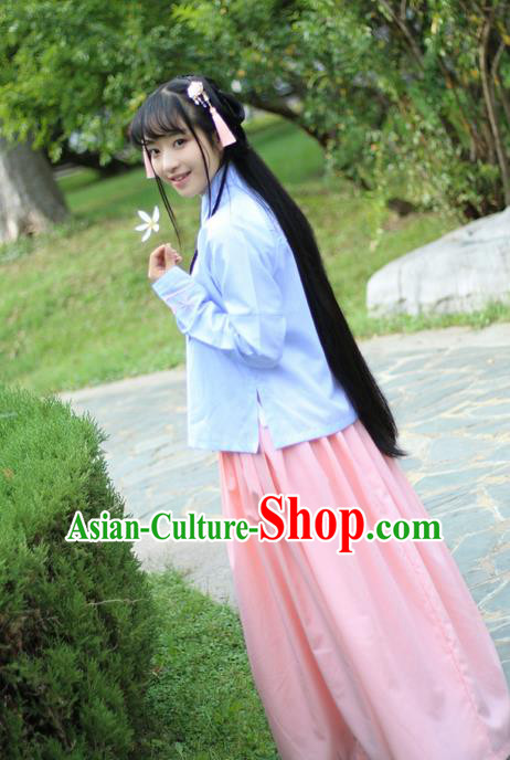 Traditional Ancient Chinese Female Costume Blouse and Skirt Complete Set, Elegant Hanfu Clothing Chinese Ming Dynasty Palace Lady Embroidered Lantern Clothing for Women