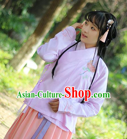 Traditional Ancient Chinese Female Costume Blouse, Elegant Hanfu Clothing Chinese Ming Dynasty Palace Lady Embroidered Lantern Shirt for Women