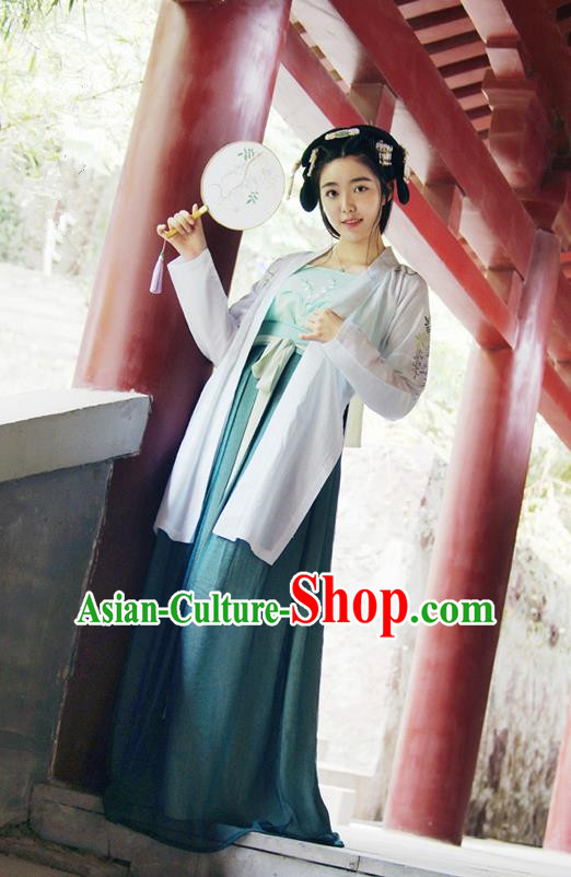 Traditional Ancient Chinese Female Costume Cardigan and Dress Complete Set, Elegant Hanfu Clothing Chinese Ming Dynasty Palace Lady Embroidered Wisteria Clothing for Women