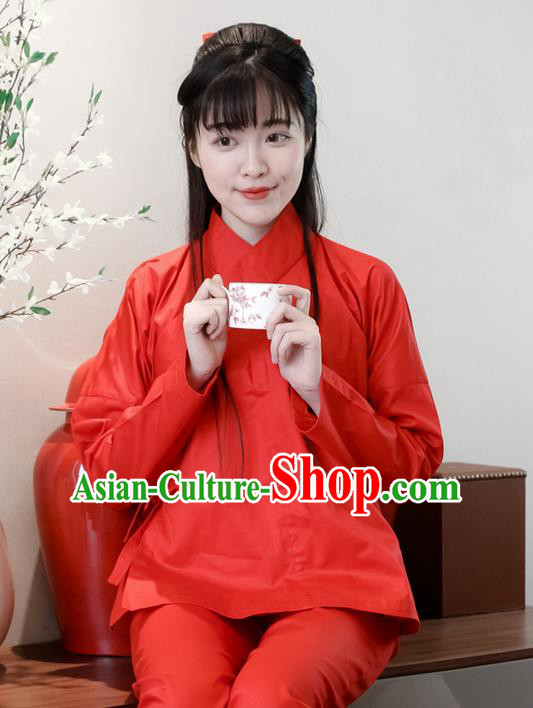 Traditional Ancient Chinese Female Costume Red Blouse and Pants Underpants Complete Set, Elegant Hanfu Underpants Clothing Chinese Ming Dynasty Palace Lady Clothing for Women