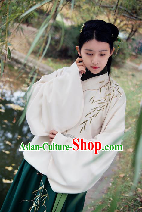 Traditional Ancient Chinese Female Costume Cardigan and Dress Complete Set, Elegant Hanfu Clothing Chinese Ming Dynasty Palace Lady Embroidered Willow Leaf Clothing for Women