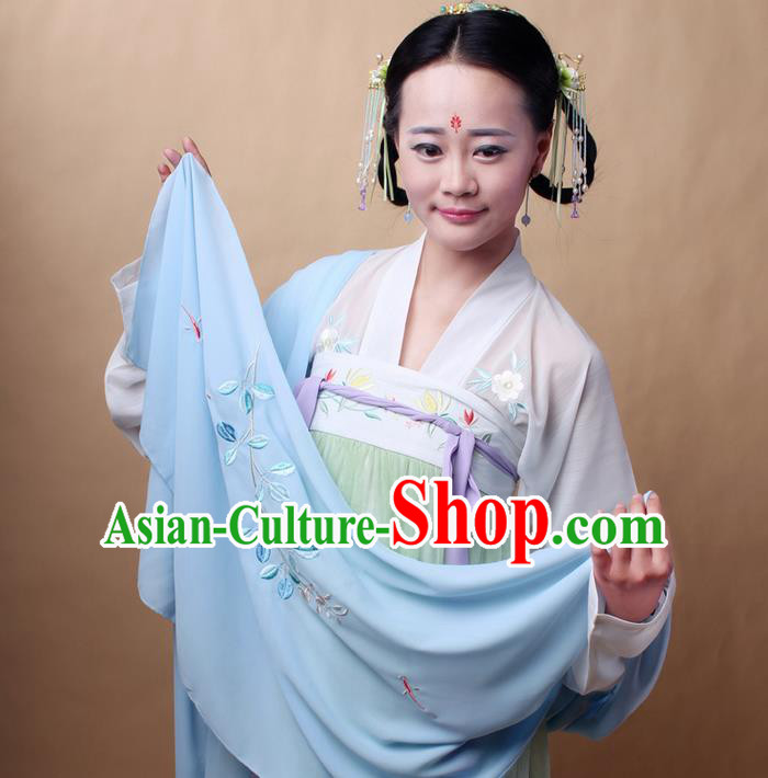 Traditional Ancient Chinese Female Costume Cardigan Wide Cappa, Elegant Hanfu Brocade Scarf Chinese Ming Dynasty Palace Lady Embroidered Semen Cassiae Wearing Silks Clothing for Women