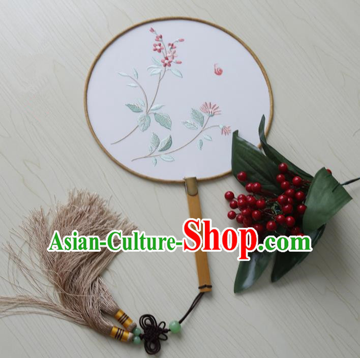Traditional Ancient Chinese Palace Lady Embroidered Hibiscus Rosa-sinensis Dance Round Fans for Women