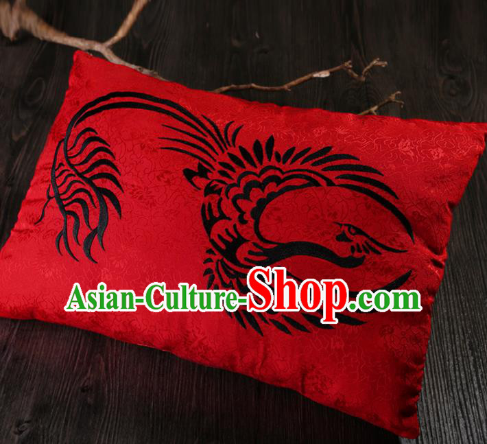 Traditional Ancient Chinese Wedding Embroidered Red Pillow Embroidered Dragon and Phoenix Bolster