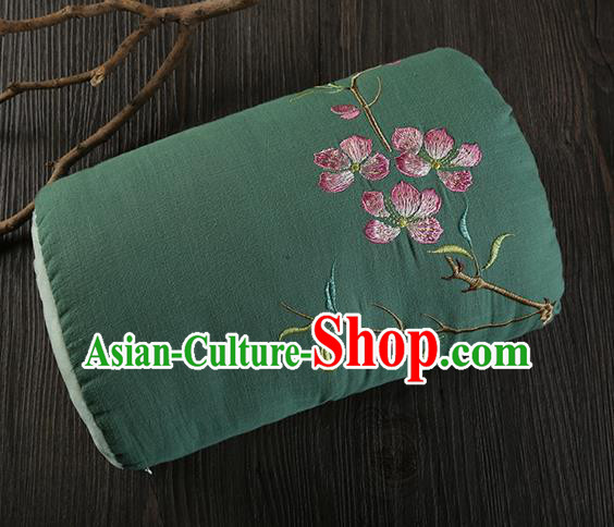 Traditional Ancient Chinese Embroidered Muff Embroidered Peach Blossom Bolster Deep Green Handwarmers for Women