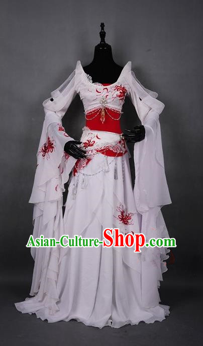 Traditional Asian Chinese Swordman Costume, Elegant Hanfu Dance Water Sleeves Clothing, Chinese Imperial Princess Tailing Embroidered Clothing, Chinese Fairy Princess Empress Queen Cosplay Costumes for Women