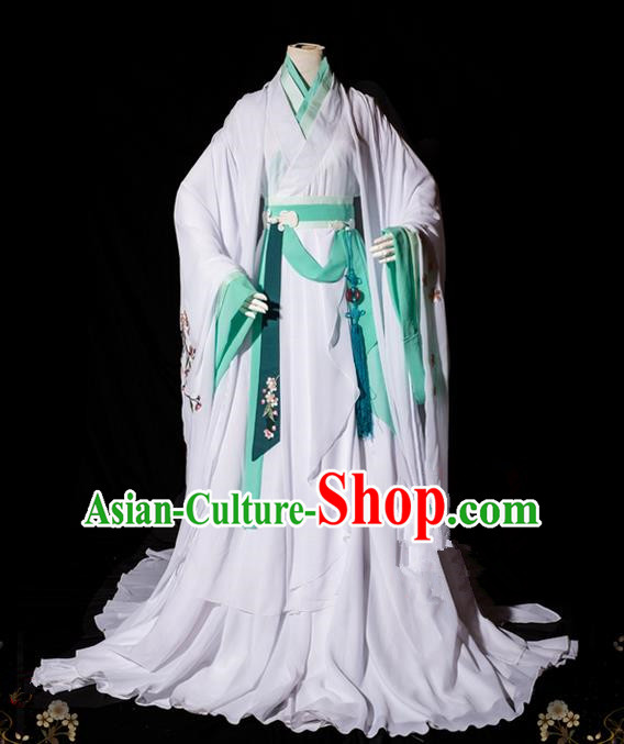 Traditional Asian Chinese Ancient Princess Costume, Elegant Hanfu Wide Sleeves Clothing, Chinese Imperial Princess Tailing Embroidered Peach Blossom Clothing, Chinese Fairy Princess Empress Queen Cosplay Costumes for Women