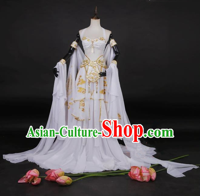 Traditional Asian Chinese Dunhuang Flying Apsaras Costume, Elegant Hanfu Dance Water Sleeves Dress, Chinese Imperial Princess Tailing Printing Fancy Carp Clothing, Chinese Cosplay Fairy Princess Empress Queen Cosplay Costumes for Women