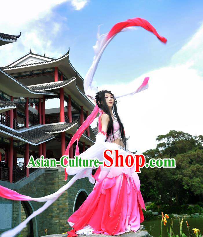 Traditional Asian Chinese Princess Costume, Elegant Hanfu Water Sleeve Lotus Dance Dress, Chinese Imperial Princess Tailing Clothing, Chinese Cosplay Fairy Princess Empress Queen Cosplay Costumes for Women