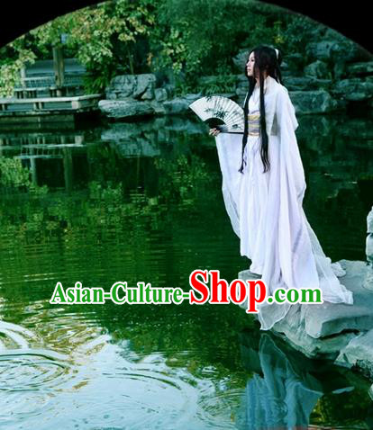 Traditional Asian Chinese Ancient Nobility Childe Costume, Elegant Hanfu White Dress, Chinese Imperial Prince Clothing, Chinese Cosplay Swordsman Costumes for Men