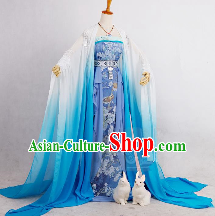 Traditional Ancient Chinese Imperial Consort Costume, Elegant Hanfu Cosplay Fairy Dress Chinese Tang Dynasty Imperial Empress Embroidered Flowers Tailing Clothing for Women
