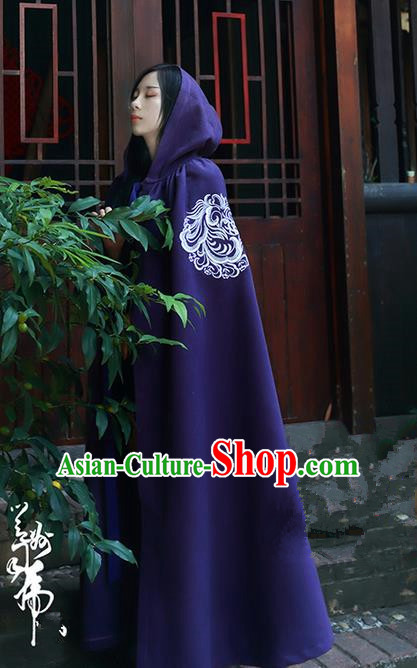 Traditional Asian Chinese Ancient Princess Cloak Costume, Elegant Hanfu Mantle Clothing, Chinese Imperial Princess Embroidered Phoenix Hooded Cape Costumes for Women