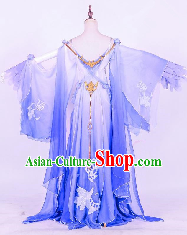 Traditional Ancient Chinese Imperial Consort Costume, Elegant Hanfu Cosplay Fairy Irregular Wide Sleeve Dress, Chinese Tang Dynasty Imperial Empress Embroidery Tailing Clothing for Women