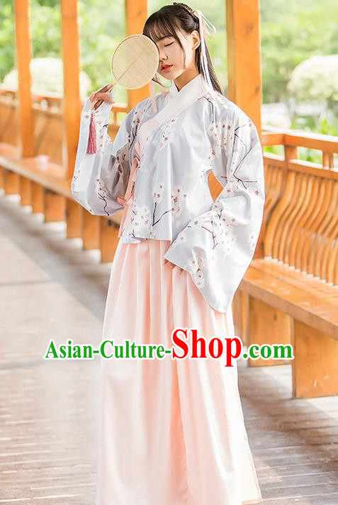 Traditional Ancient Chinese Female Costume Blouse and Dress Complete Set, Elegant Hanfu Clothing Chinese Ming Dynasty Palace Lady Embroidered Pear Flower Clothing for Women