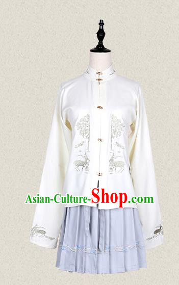 Traditional Asian Chinese Ancient Princess Costume, Elegant Hanfu Blouse Clothing, Chinese Imperial Princess Embroidered Deer Costumes for Women