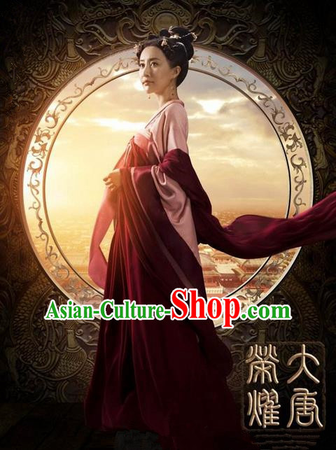 Traditional Ancient Chinese Imperial Consort Costume, Elegant Hanfu Palace Lady Dress, Chinese Tang Dynasty Imperial Empress Tailing Embroidered Clothing for Women