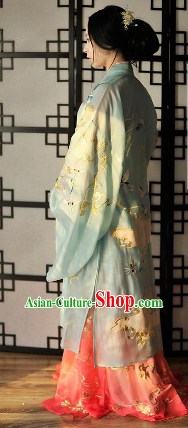 Traditional Ancient Chinese Female Costume Wide Sleeve Cardigan Blouse and Dress Complete Set, Elegant Hanfu Clothing Chinese Song Dynasty Palace Lady Embroidered Crane Clothing for Women