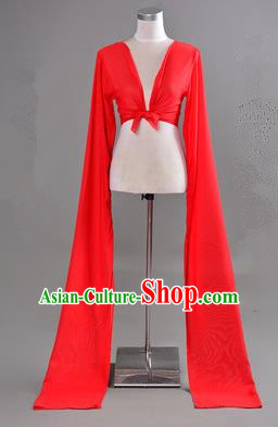 Traditional Chinese Long Sleeve Water Sleeve Dance Suit China Folk Dance Chiffon Long Red Ribbon for Women