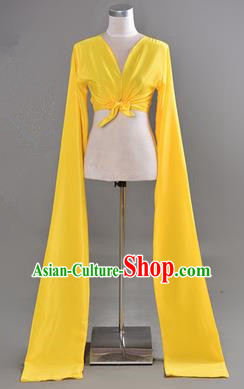 Traditional Chinese Long Sleeve Water Sleeve Dance Suit China Folk Dance Koshibo Long Yellow Ribbon for Women