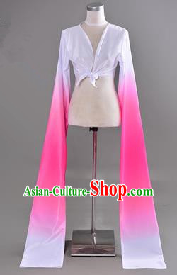 Traditional Chinese Long Sleeve Water Sleeve Dance Suit China Folk Dance Koshibo Long White and Pink Gradient Ribbon for Women