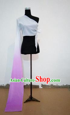 Traditional Chinese Long Sleeve Single Water Sleeve Dance Suit China Folk Dance Koshibo Long Lilac and White Gradient Ribbon for Women