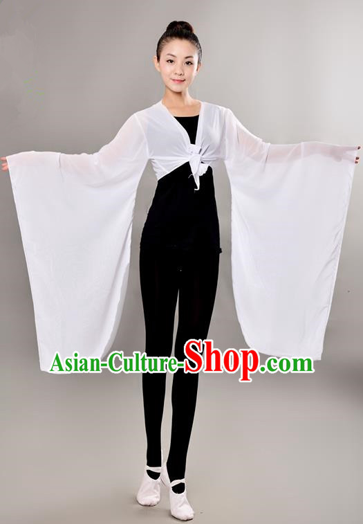 Traditional Chinese Wide Sleeve Water Sleeve Dance Suit China Folk Dance Chiffon White Blouse for Women