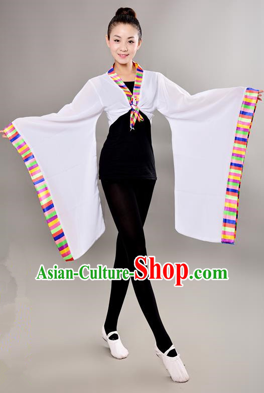 Traditional Chinese Tibetan Nationality Wide Sleeve Water Sleeve Dance Suit China Folk Dance Koshibo White Blouse for Women