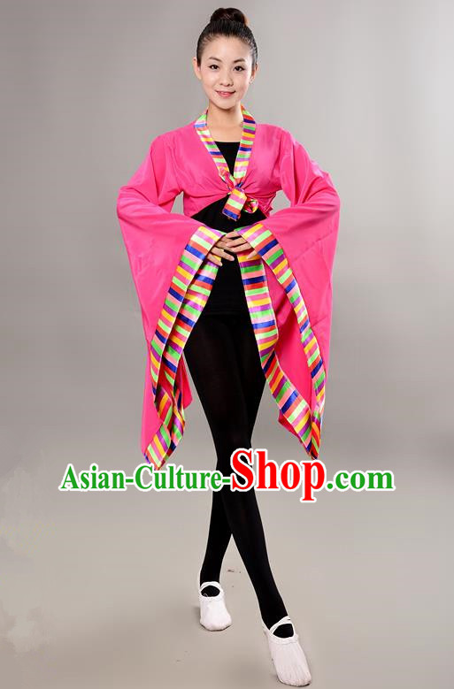 Traditional Chinese Tibetan Nationality Wide Sleeve Water Sleeve Dance Suit China Folk Dance Koshibo Pink Blouse for Women