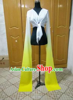 Traditional Chinese Long Sleeve Water Sleeve Dance Suit China Folk Dance Koshibo Long White and Yellow Gradient Ribbon for Women