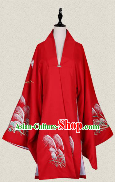 Traditional Ancient Chinese Female Costume Cardigan, Elegant Hanfu Clothing Chinese Ming Dynasty Palace Lady Embroidered Crane Wide Sleeve Red Cappa Clothing for Women