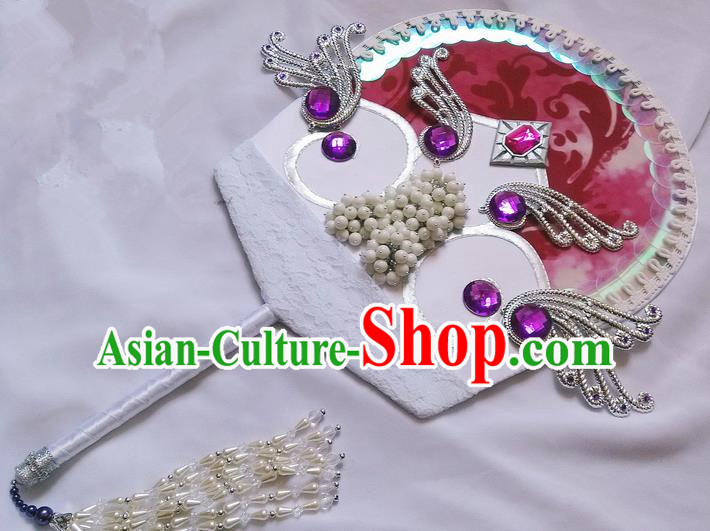 Traditional Chinese Handmade Ancient Hanfu Pearl Fan Props for Women