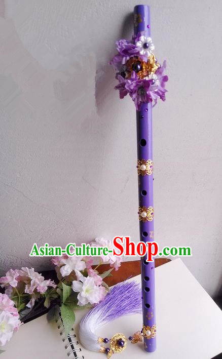 Traditional Handmade Chinese Ancient Purple Flowers Gradient Tassel Flute for Women