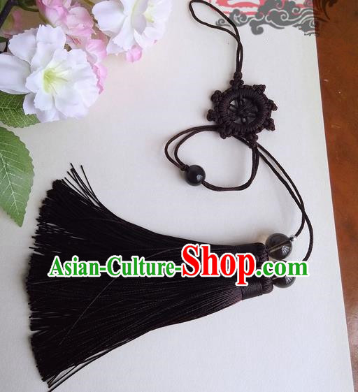 Traditional Chinese Handmade Ancient Hanfu Jade Wearing Black Agate Chinese Knot Pendant Sword Tassel for Men