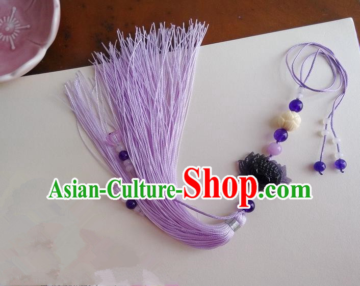 Traditional Chinese Handmade Ancient Hanfu Jade Wearing Violet Agate Lotus Pendant Sword Tassel for Men