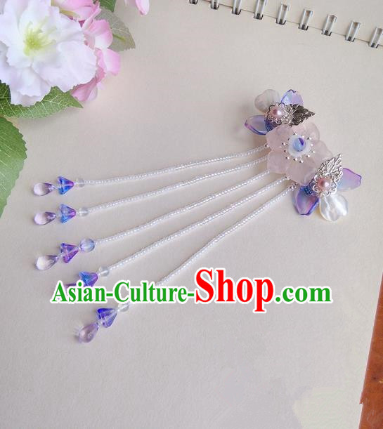 Traditional Handmade Chinese Ancient Classical Hair Accessories Barrettes Hairpin, Pink Crystal Shell Pearl Hair Sticks Hair Jewellery, Hair Fascinators Hairpins for Women