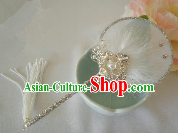 Traditional Chinese Handmade Ancient Hanfu White Little Feather Fan Props