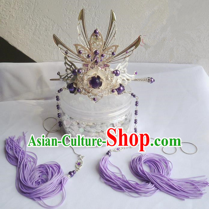 Traditional Handmade Chinese Ancient Classical Hair Accessories Male Hairdo Crown, Hair Sticks Hair Jewellery, Hair Tassel Hairpins for Men