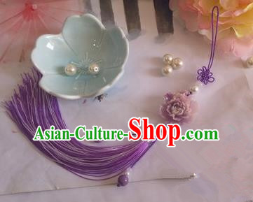 Traditional Chinese Handmade Ancient Hanfu Waist Jewelry Jade Wearing Purple Agate Chinese Knot Pendant Sword Tassel for Men