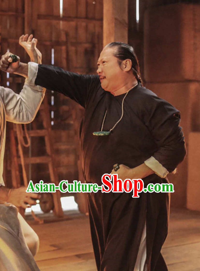 Ancient Chinese Black Kung Fu Long Robe Clothes for Men