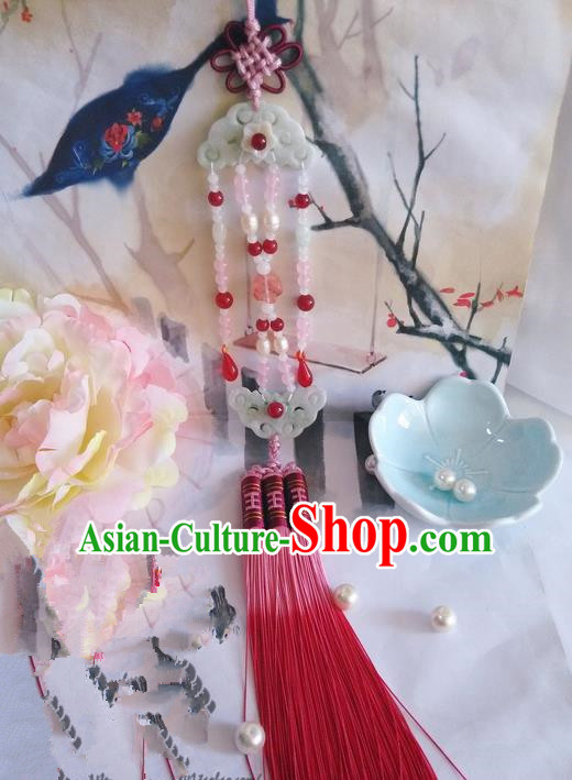 Traditional Chinese Handmade Ancient Hanfu Waist Jewelry Jade Wearing Red Palace Agate Pendant Sword Tassel for Women