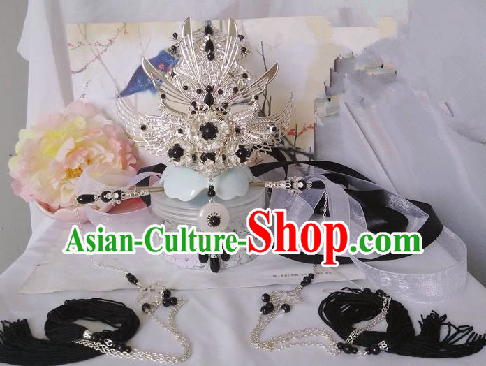 Traditional Handmade Chinese Ancient Prince Classical Hair Accessories Male Swordsman Hairdo Crown, Hair Sticks Hair Jewellery, Hair Tassel Hairpins for Men