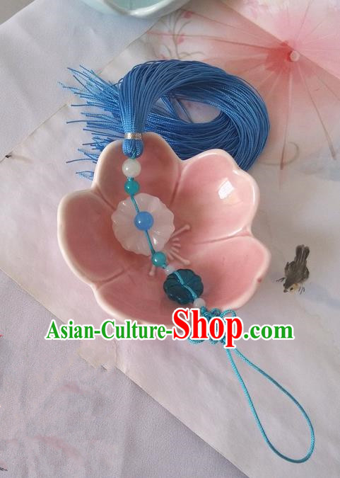 Traditional Chinese Handmade Ancient Hanfu Waist Jewelry Jade Wearing Blue Agate Chinese Knot Pendant Sword Tassel for Men