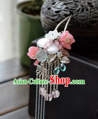 Traditional Handmade Chinese Ancient Princess Classical Hanfu Accessories Jewellery Pink Coloured Glaze Hair Sticks Hair Jewellery, Tassel Hair Fascinators Hairpins for Women