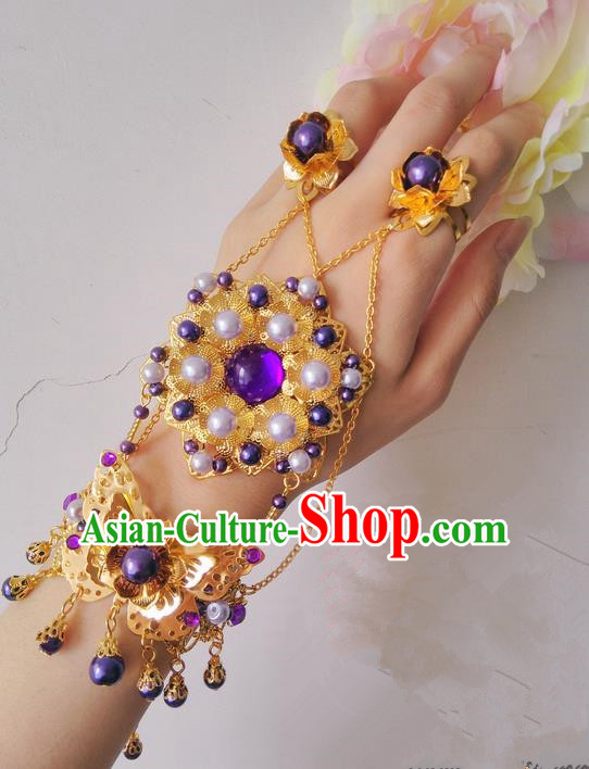 Traditional Handmade Chinese Ancient Princess Classical Accessories Jewellery Bracelets Chain Bracelet and Ring for Women