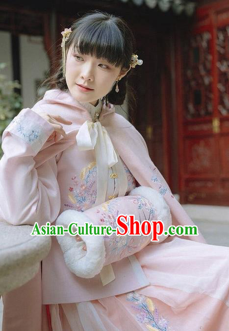 Traditional Ancient Chinese Embroidered Hanfu Muff Embroidered Swallow Pink Handwarmers for Women