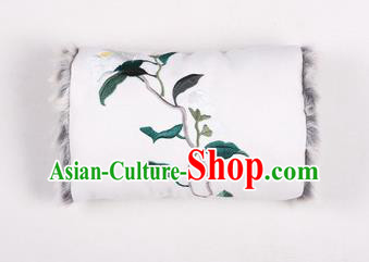 Traditional Ancient Chinese Embroidered Hanfu Muff Embroidered Camellia White Handwarmers for Women