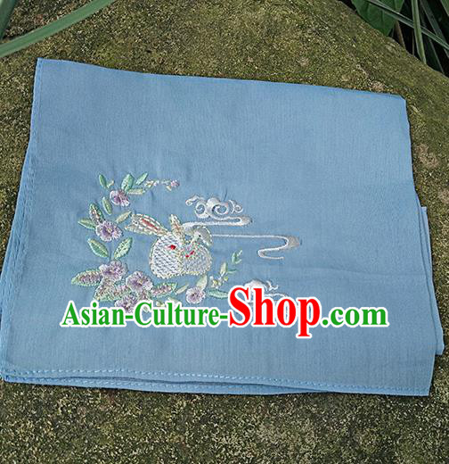 Traditional Ancient Chinese Embroidered Hanfu Handkerchief Embroidered Rabbit Blue Silk Mocket for Women