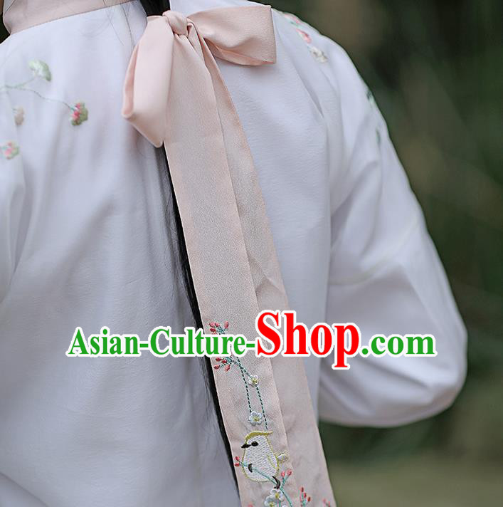 Traditional Ancient Chinese Embroidered Hanfu Hair Snood Embroidered Bird Pink Silk Bandeau for Women