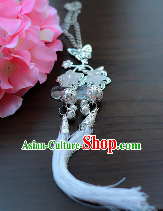 Traditional Chinese Handmade Ancient Hanfu Waist Jewelry Jade Wearing Palace Feather Bells Pendant Sword Tassel for Women